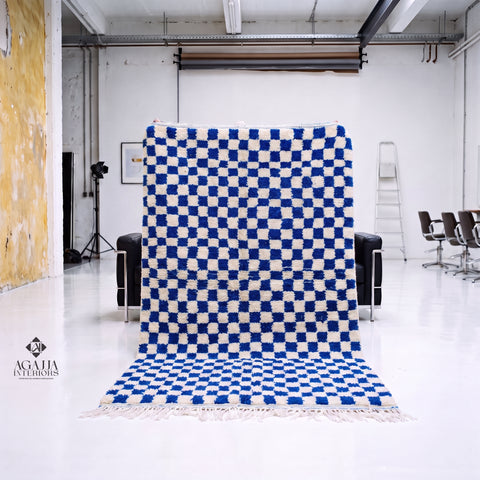Funky Moroccan Wool Rug: Checkered Rug, Berber Beni Ourain Style
