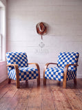 Mid-Century Modern Lounge Chairs - 2 Custom Vibrant Checkered Accents for Home Styles