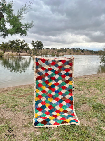 Vintage Moroccan Boucherouite Rug, Handmade Berber Carpet, Boho Area Rug, 5.5ft X 2.9ft, One of a Kind Moroccan Rug, Tribal Home Decor