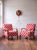 Mid-Century Modern Lounge Chairs - 2 Custom Vibrant Checkered Accents for Home Styles