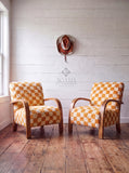 Mid-Century Modern Lounge Chairs - 2 Custom Vibrant Checkered Accents for Home Styles