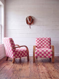 Mid-Century Modern Lounge Chairs - 2 Custom Vibrant Checkered Accents for Home Styles