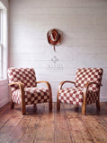 Mid-Century Modern Lounge Chairs - 2 Custom Vibrant Checkered Accents for Home Styles