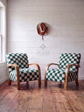 Mid-Century Modern Lounge Chairs - 2 Custom Vibrant Checkered Accents for Home Styles