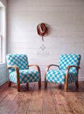 Mid-Century Modern Lounge Chairs - 2 Custom Vibrant Checkered Accents for Home Styles