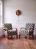 Mid-Century Modern Lounge Chairs - 2 Custom Vibrant Checkered Accents for Home Styles