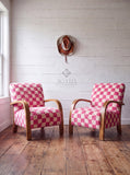 Mid-Century Modern Lounge Chairs - 2 Custom Vibrant Checkered Accents for Home Styles