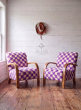 Mid-Century Modern Lounge Chairs - 2 Custom Vibrant Checkered Accents for Home Styles