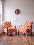 Mid-Century Modern Lounge Chairs - 2 Custom Vibrant Checkered Accents for Home Styles
