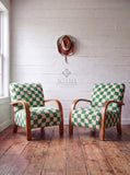 Mid-Century Modern Lounge Chairs - 2 Custom Vibrant Checkered Accents for Home Styles