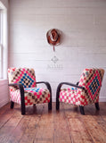 Mid-Century Modern Lounge Chairs - 2 Custom Vibrant Checkered Accents for Home Styles