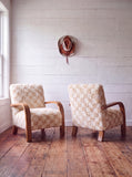 Mid-Century Modern Lounge Chairs - 2 Custom Vibrant Checkered Accents for Home Styles