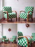 Mid-Century Modern Lounge Chairs - 2 Custom Vibrant Checkered Accents for Home Styles