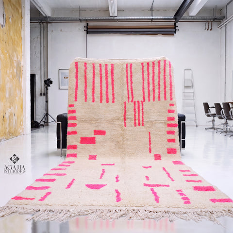 Custom Berber Rug | Neon Pink Moroccan Wool Carpet | Vibrant Geometric Maximalist Home Decor