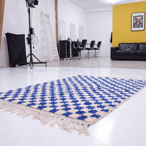 Funky Moroccan Wool Rug: Checkered Rug, Berber Beni Ourain Style