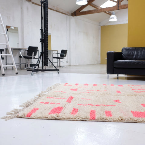 Custom Berber Rug | Neon Pink Moroccan Wool Carpet | Vibrant Geometric Maximalist Home Decor
